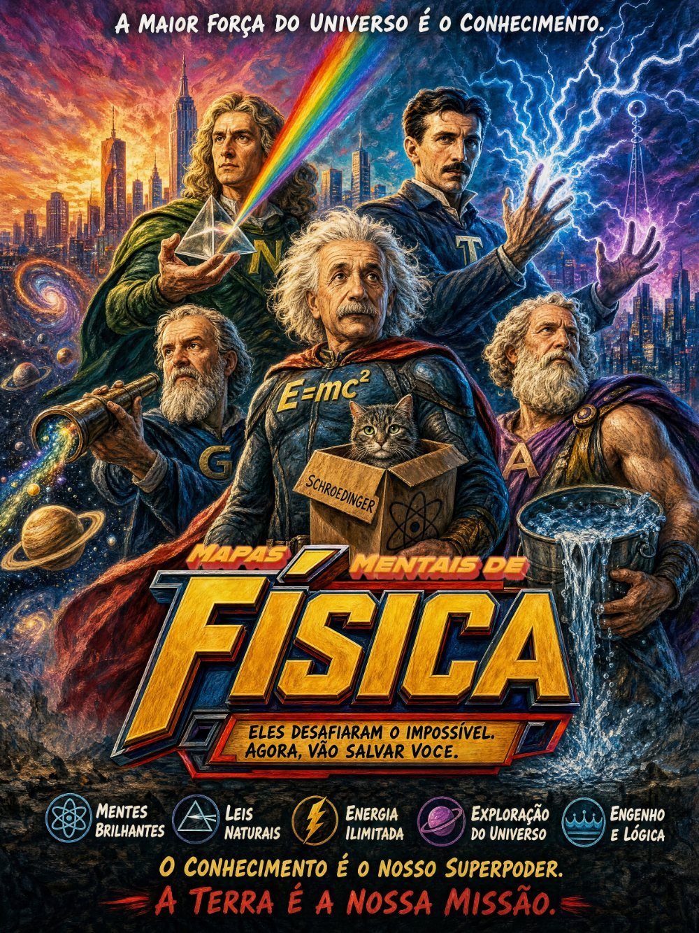 Cartaz Física: os super-heróis da ciência